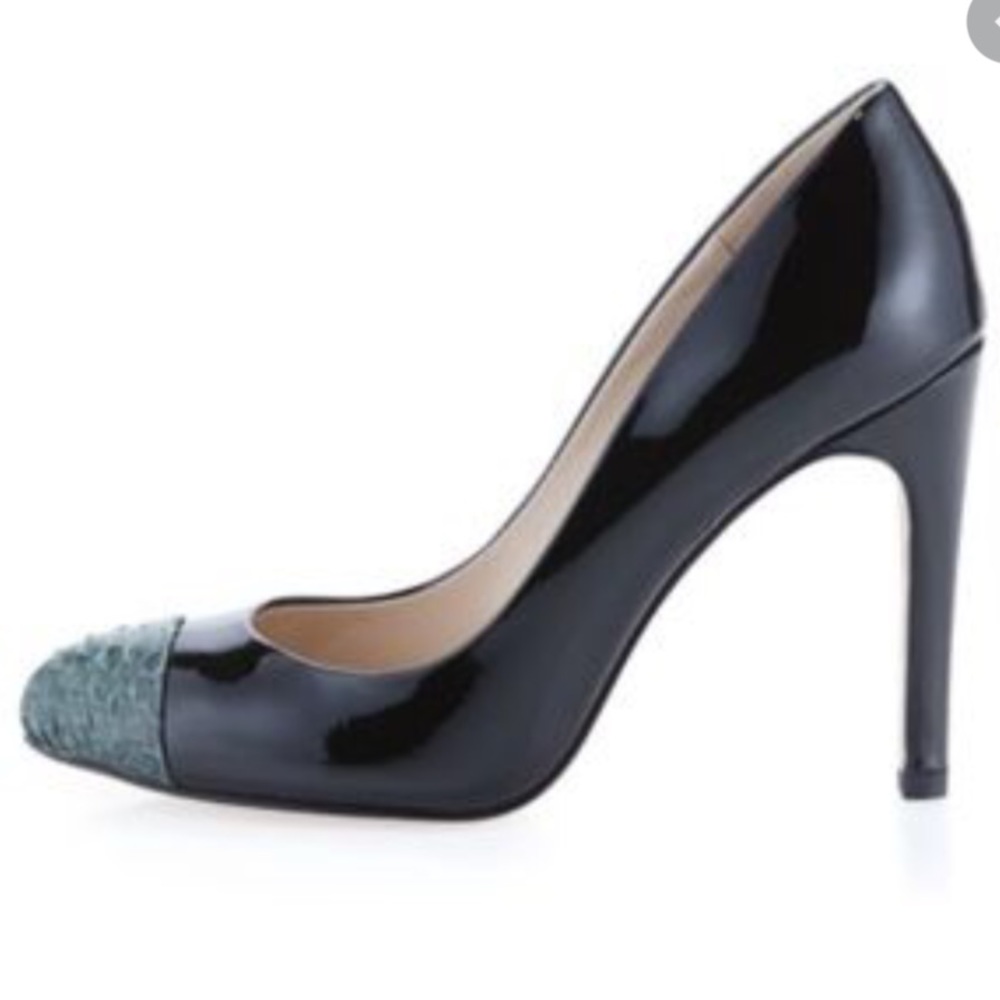 LaFenice Black Patent Leather/ Green‎ Snakeskin Pumps Sz. 7.5